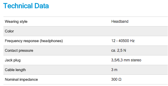 Headphone Specs HD600